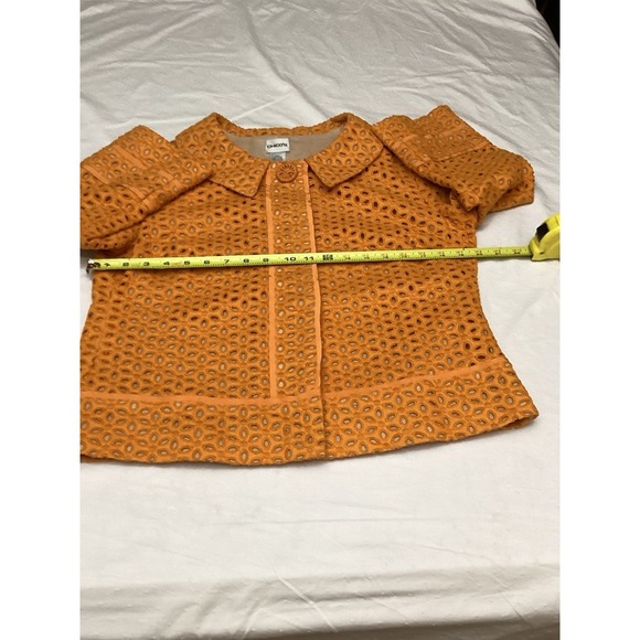 Chico's women's jacket Collared Orange Size 1 Eyelet Lined 3/4 Sleeve Buttons - Picture 3 of 5